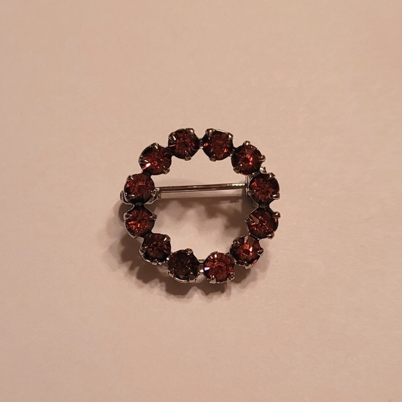 Vintage - MCM Pink Rhinestone Small Circle Brooch - Picture 1 of 3
